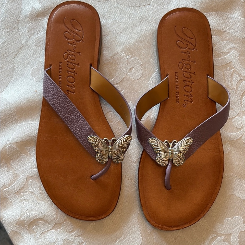 Brighton Purple leather Sandals with Butterfly Detail